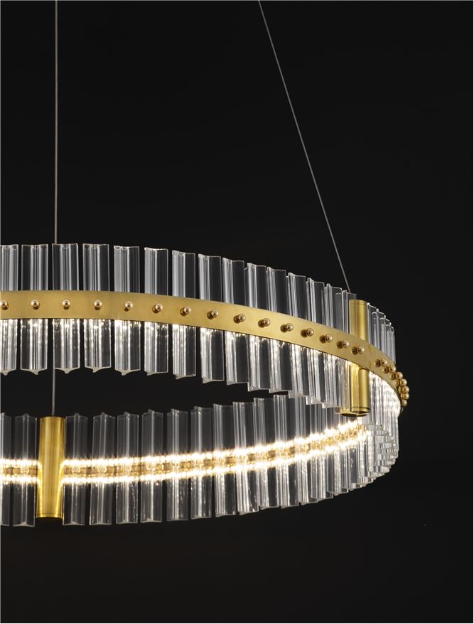 Висящо осветително тяло (пендел) KEZO 56W LED Платинен златист неръждаема стомана и стъкло ⌀78 H130см
