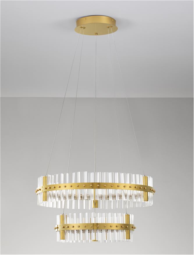 Висящо осветително тяло (пендел) KEZO 67W LED Платинен златист неръждаема стомана и стъкло ⌀60 H140см