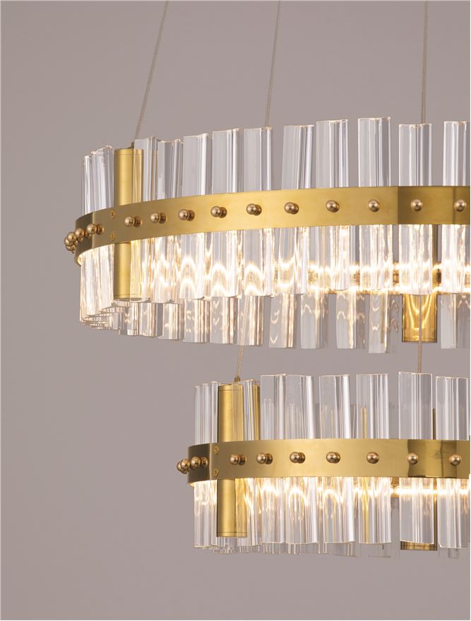 Висящо осветително тяло (пендел) KEZO 67W LED Платинен златист неръждаема стомана и стъкло ⌀60 H140см