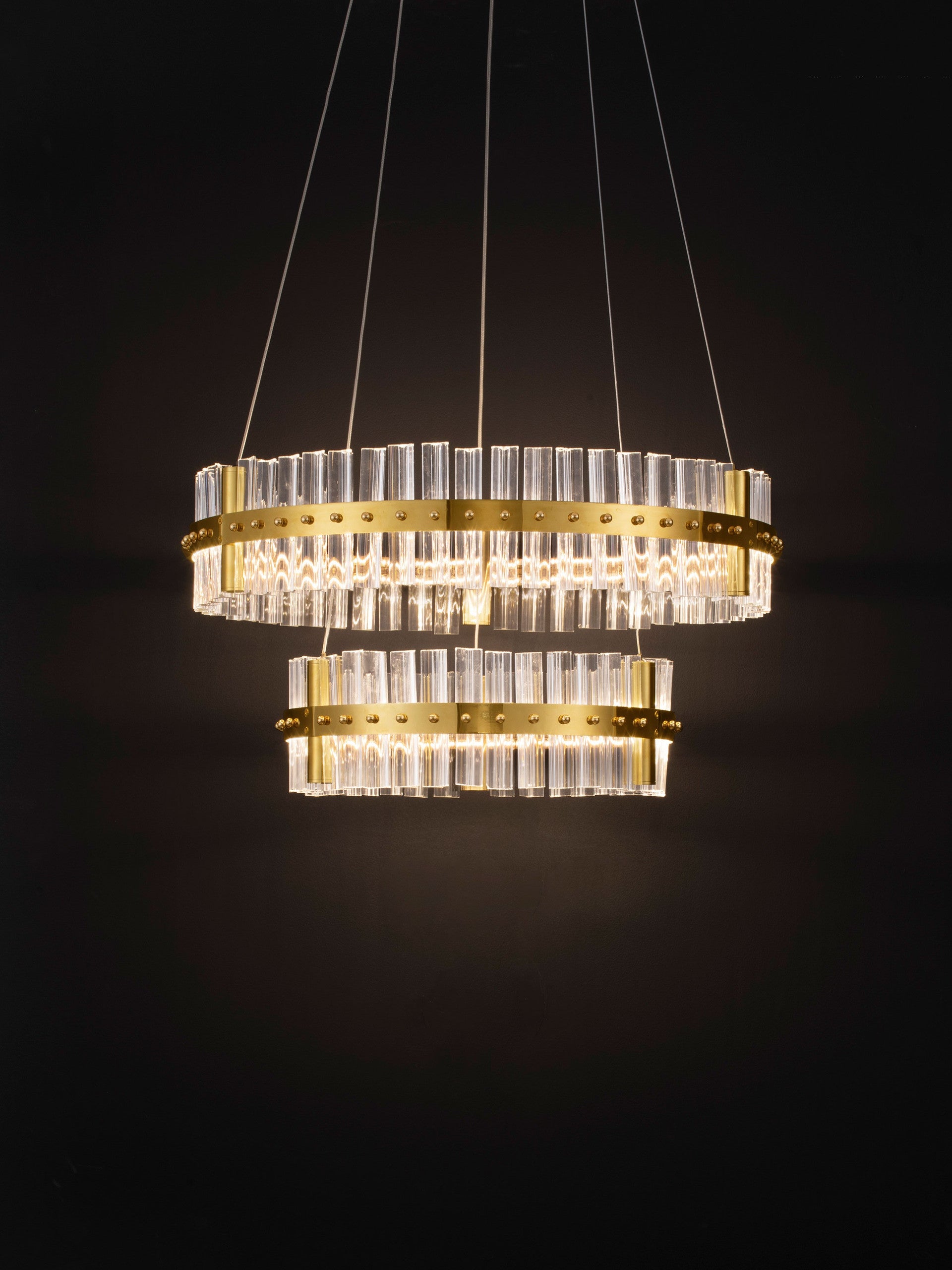 Висящо осветително тяло (пендел) KEZO 67W LED Платинен златист неръждаема стомана и стъкло ⌀60 H140см