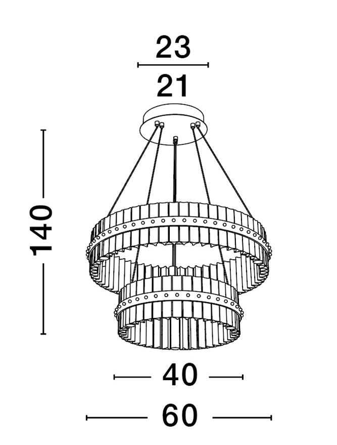 Висящо осветително тяло (пендел) KEZO 67W LED Платинен златист неръждаема стомана и стъкло ⌀60 H140см