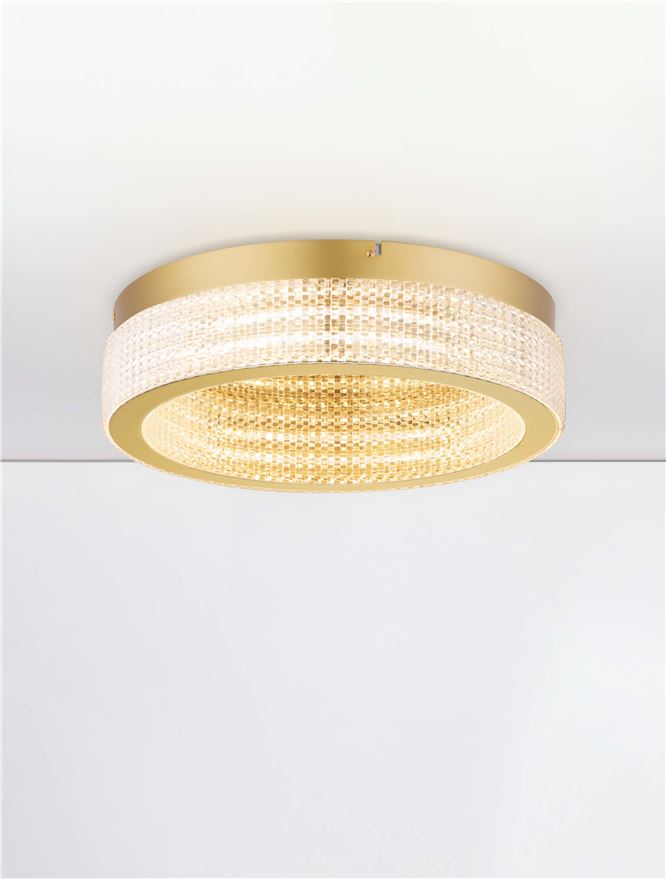 Висящо осветително тяло (пендел) KINARA 46W LED Платинен златист неръждаема стомана, алуминий и акрил ⌀40 H11см