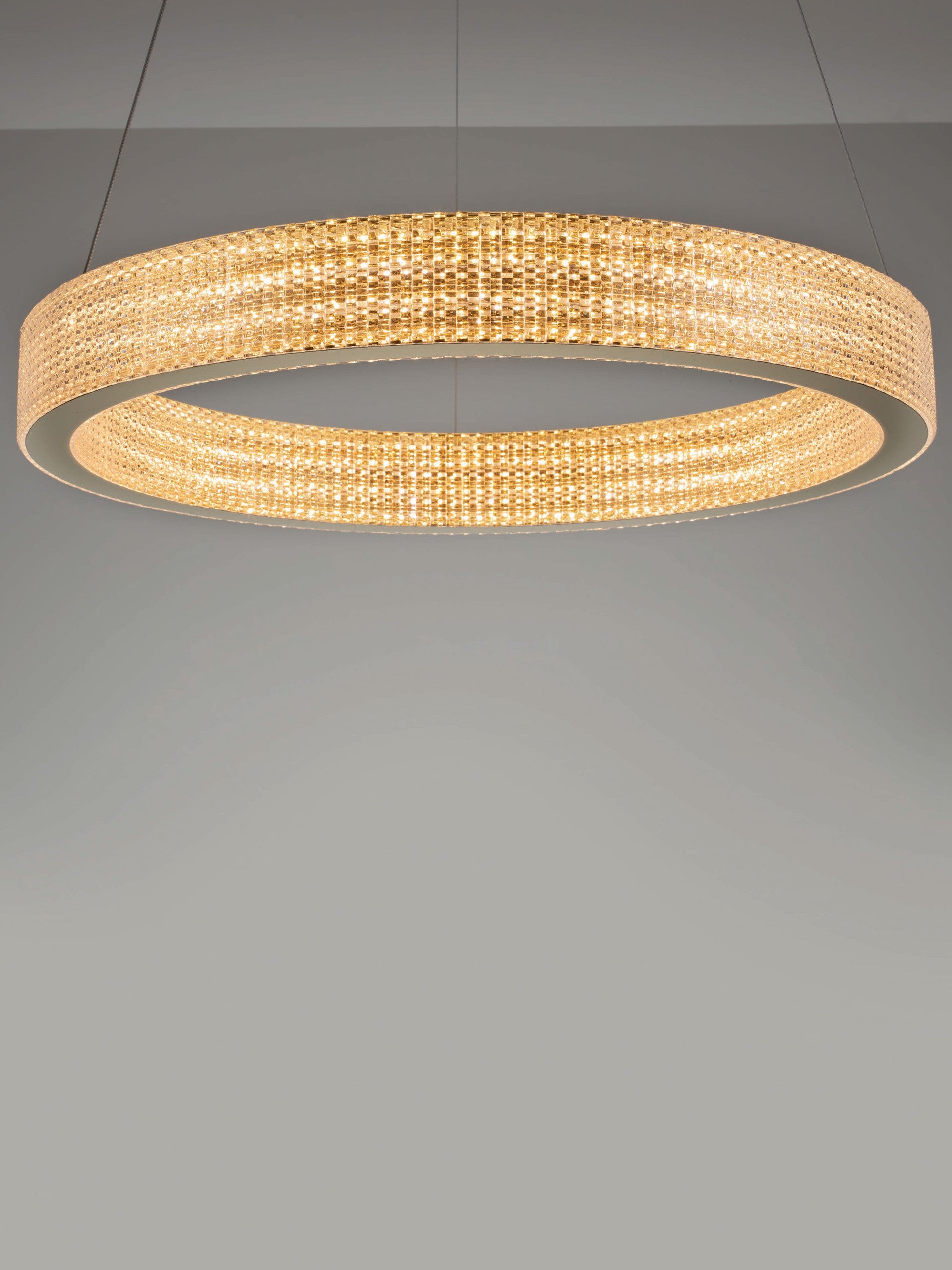 Висящо осветително тяло (пендел) KINARA 70W LED Платинен златист неръждаема стомана, алуминий и акрил ⌀41 H125см