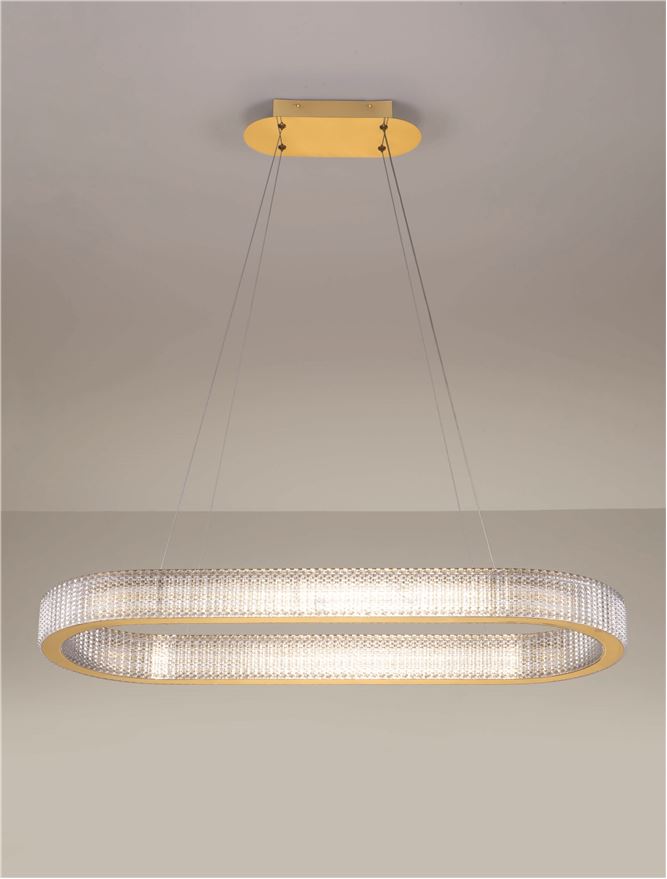 Висящо осветително тяло (пендел) KINARA 70W LED Платинен златист неръждаема стомана, алуминий и акрил ⌀91 H130см