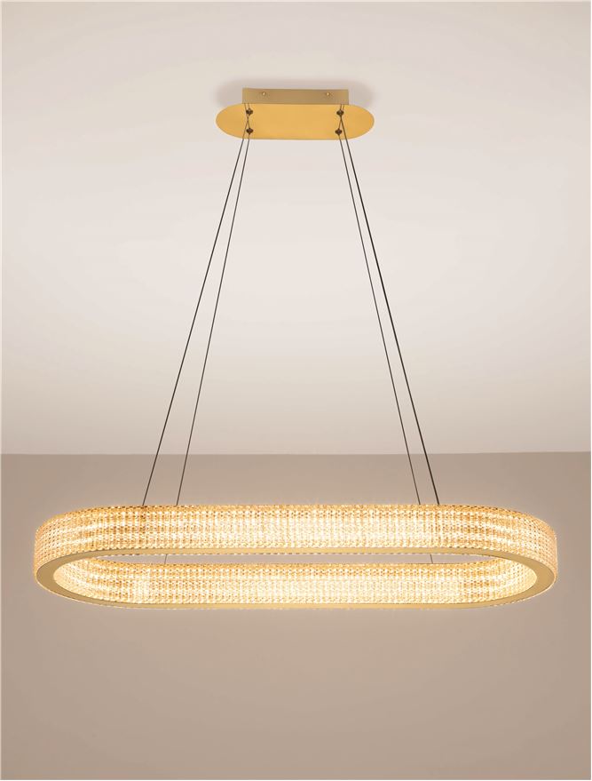 Висящо осветително тяло (пендел) KINARA 70W LED Платинен златист неръждаема стомана, алуминий и акрил ⌀91 H130см
