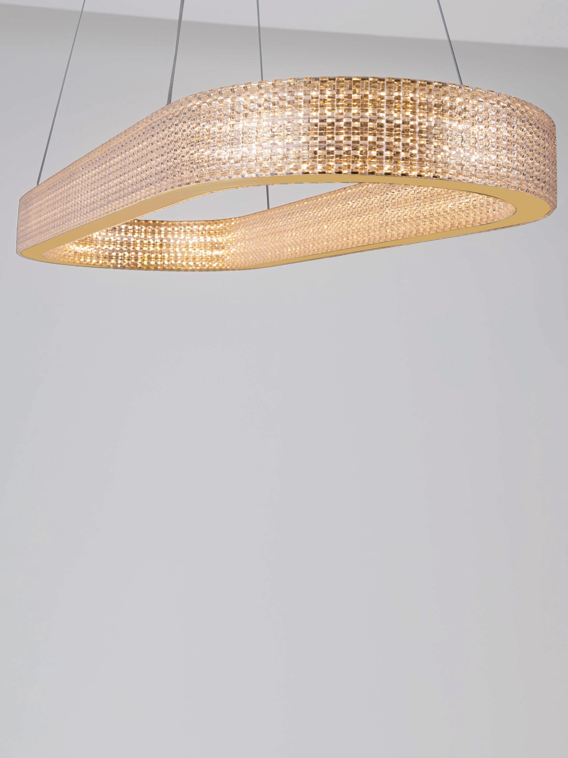 Висящо осветително тяло (пендел) KINARA 70W LED Платинен златист неръждаема стомана, алуминий и акрил ⌀91 H130см