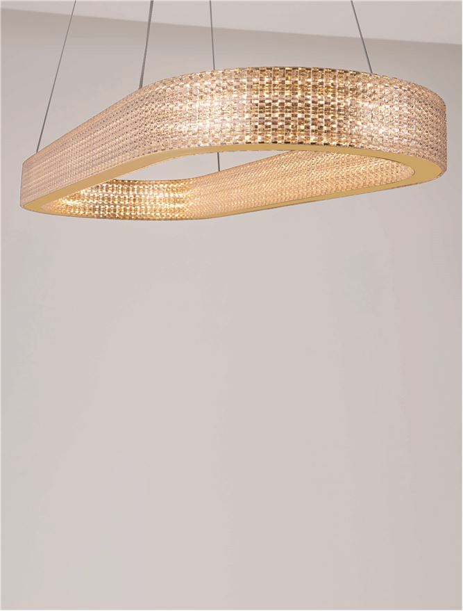 Висящо осветително тяло (пендел) KINARA 70W LED Платинен златист неръждаема стомана, алуминий и акрил ⌀91 H130см
