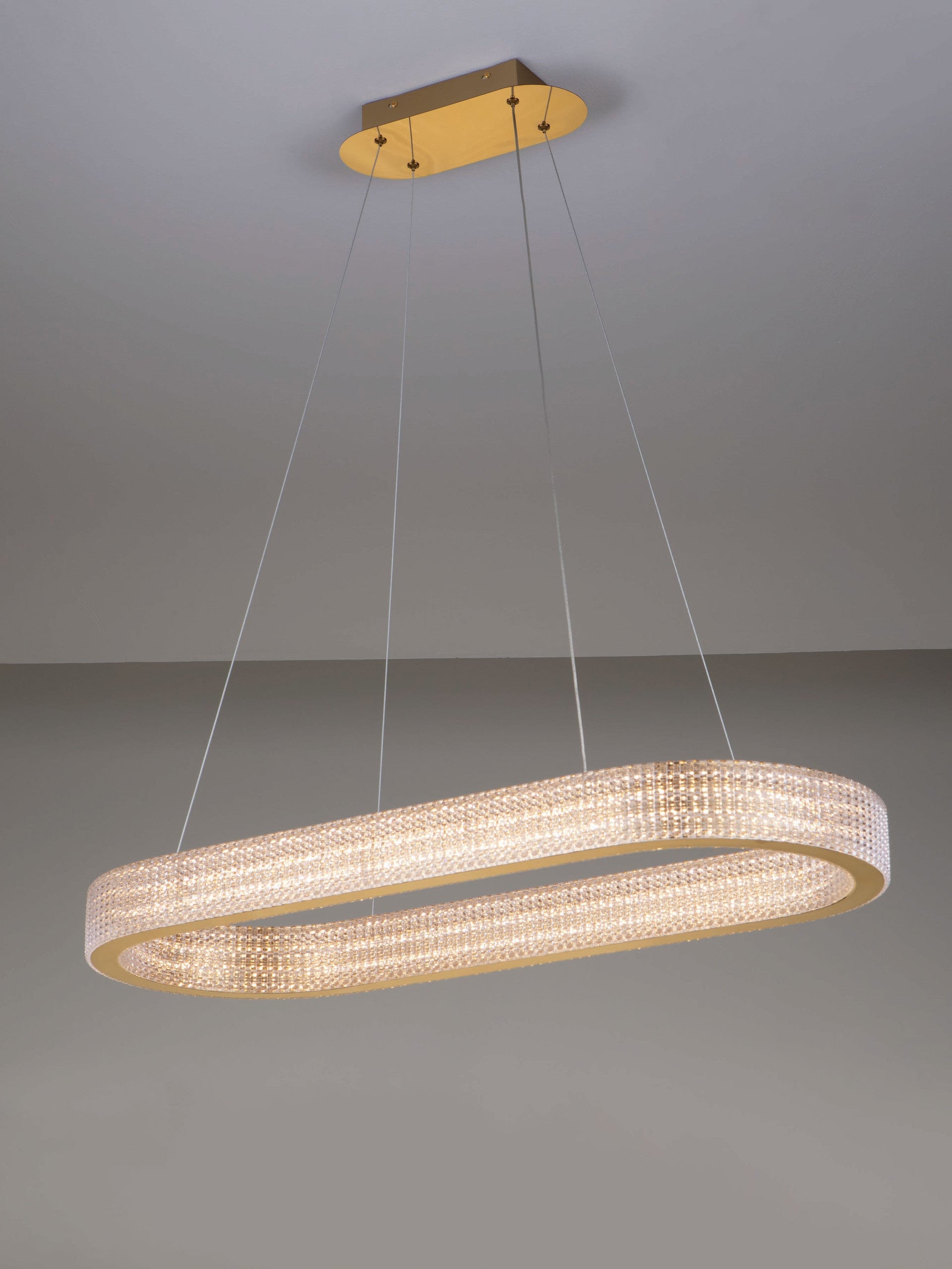 Висящо осветително тяло (пендел) KINARA 70W LED Платинен златист неръждаема стомана, алуминий и акрил ⌀91 H130см