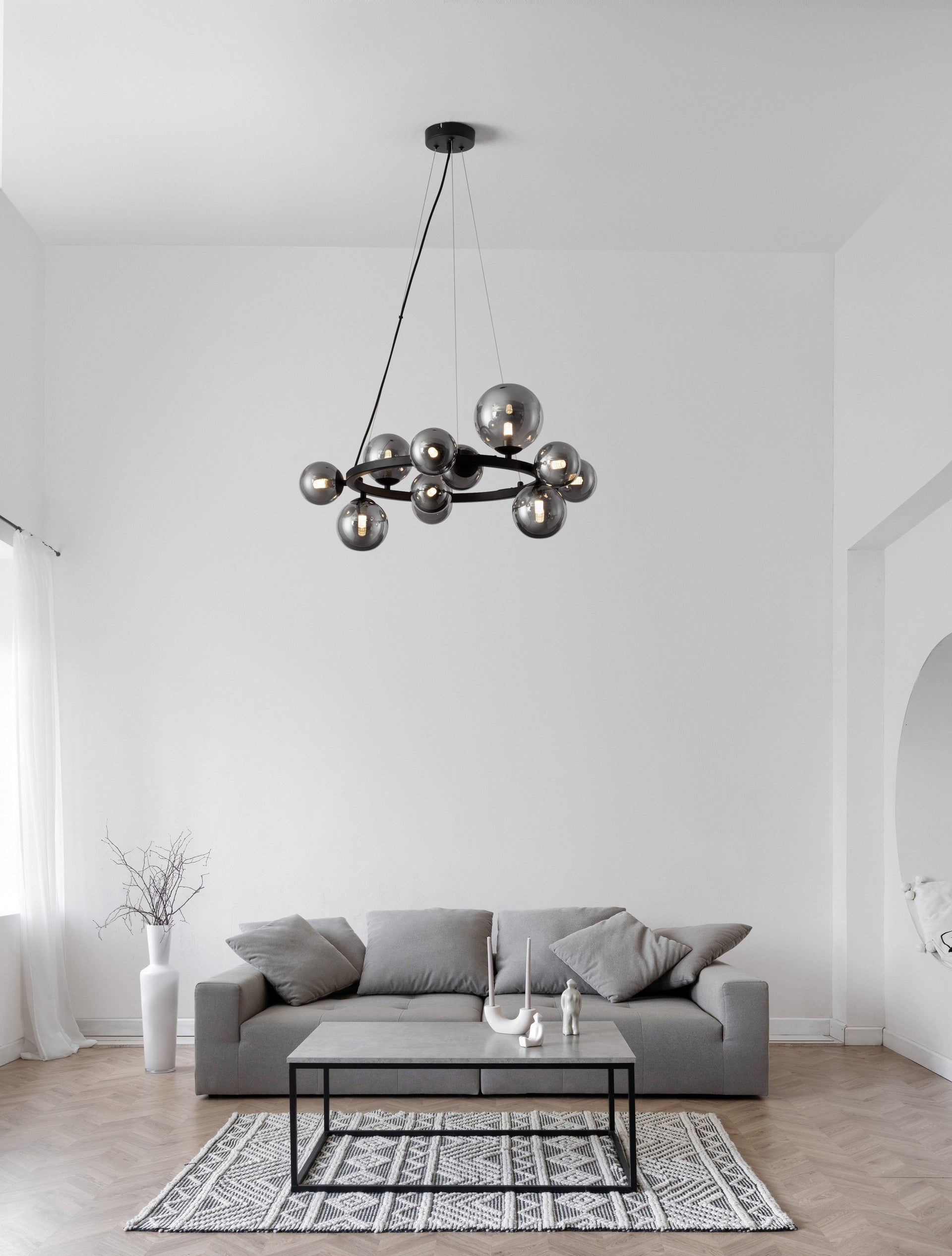 Висящо осветително тяло (пендел) ODILLIA 66W (11x6W) G9 Матово черен Опушено стъкло