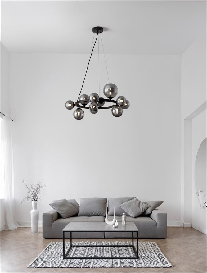 Висящо осветително тяло (пендел) ODILLIA 66W (11x6W) G9 Матово черен Опушено стъкло