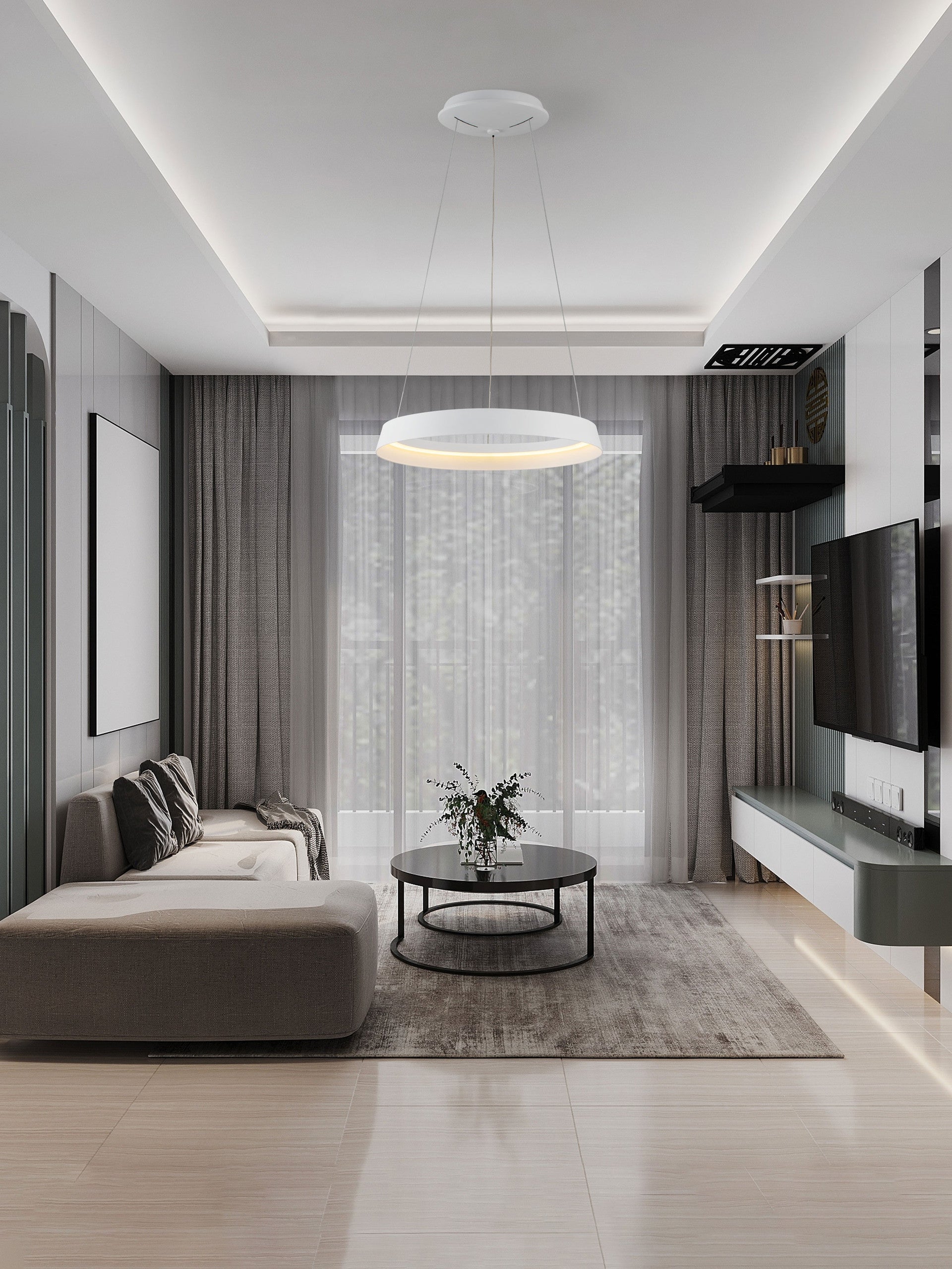 Висящо осветително тяло (пендел) ORMI LED 38W 220-240V Пясъчно бял алуминий и акрил ⌀45 H150см