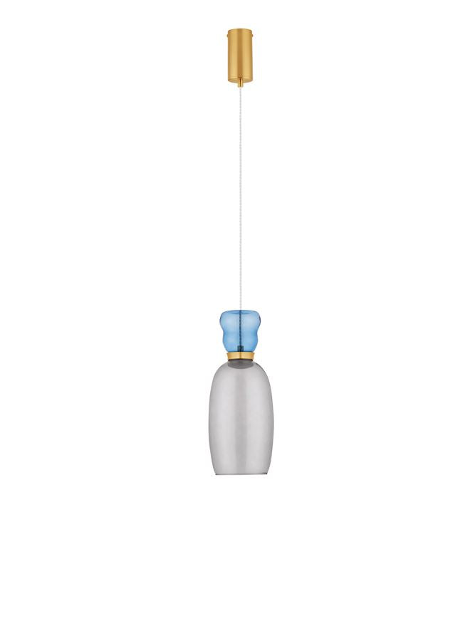 Висящо осветително тяло (пендел) PLUMA 9W LED Златист метал Светлосиньо и опушено стъкло ⌀15 H179см