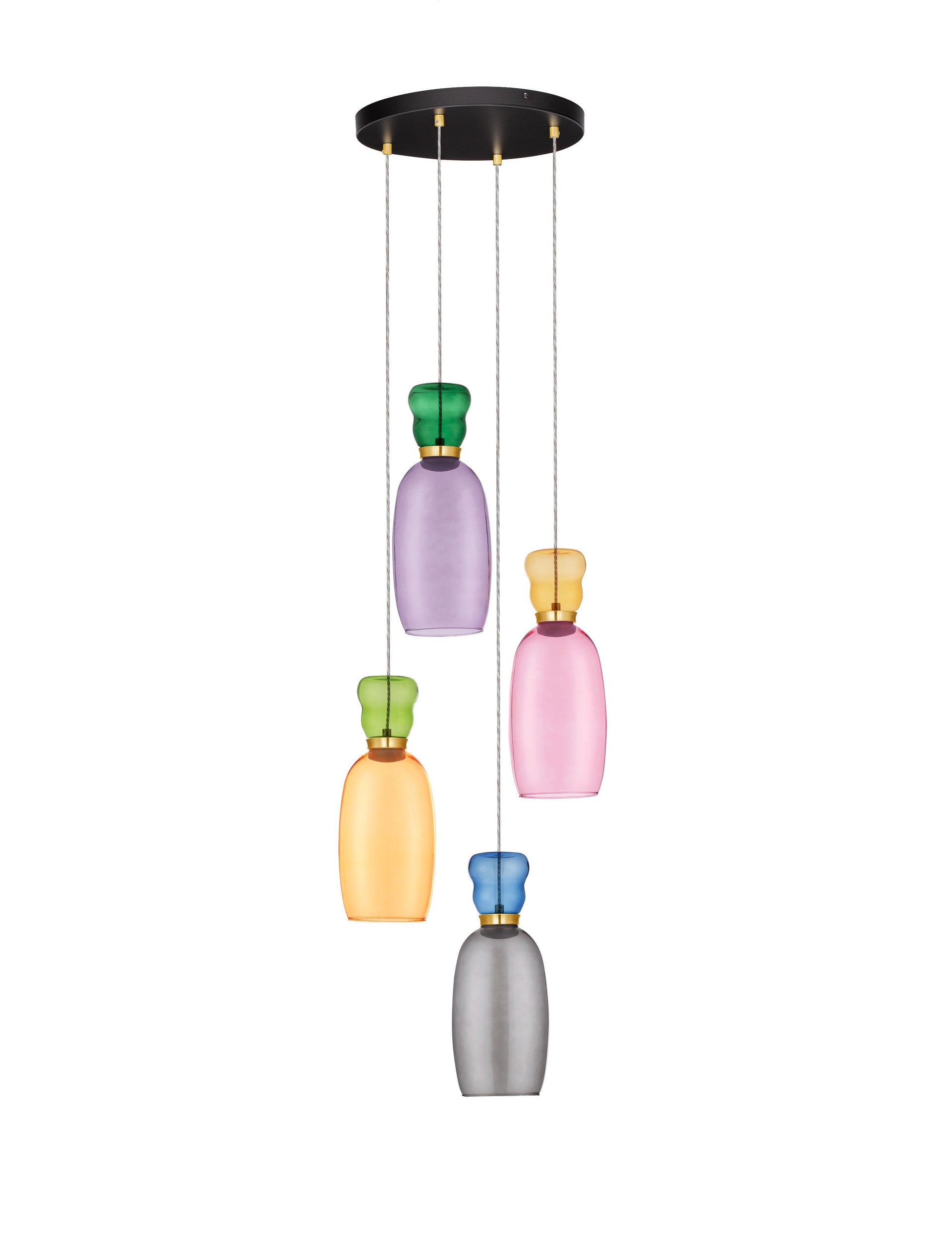 Висяща лампа PLUMA 32W LED, златен метал, многоцветно стъкло, ⌀42 H150см