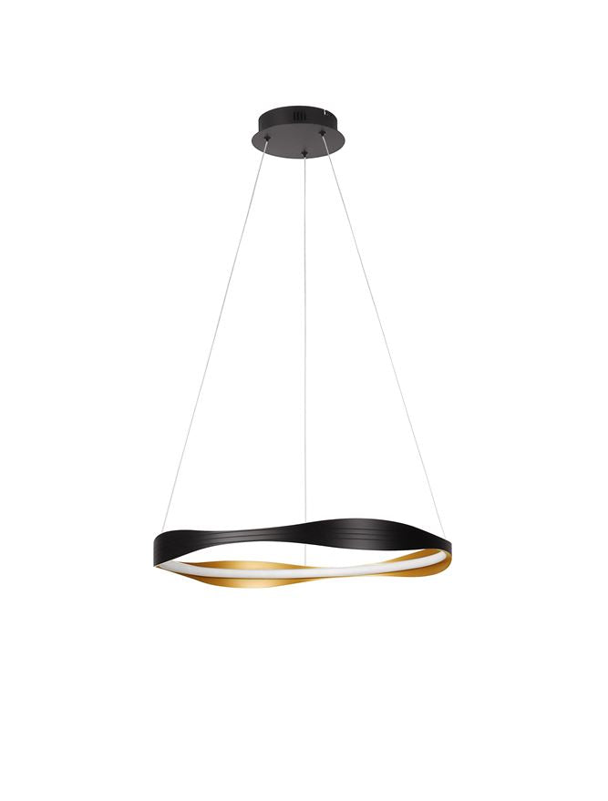 Висящо осветително тяло (пендел) DOBI 32W LED Пясъчно черен и златист алуминий и акрил ⌀60 H120см