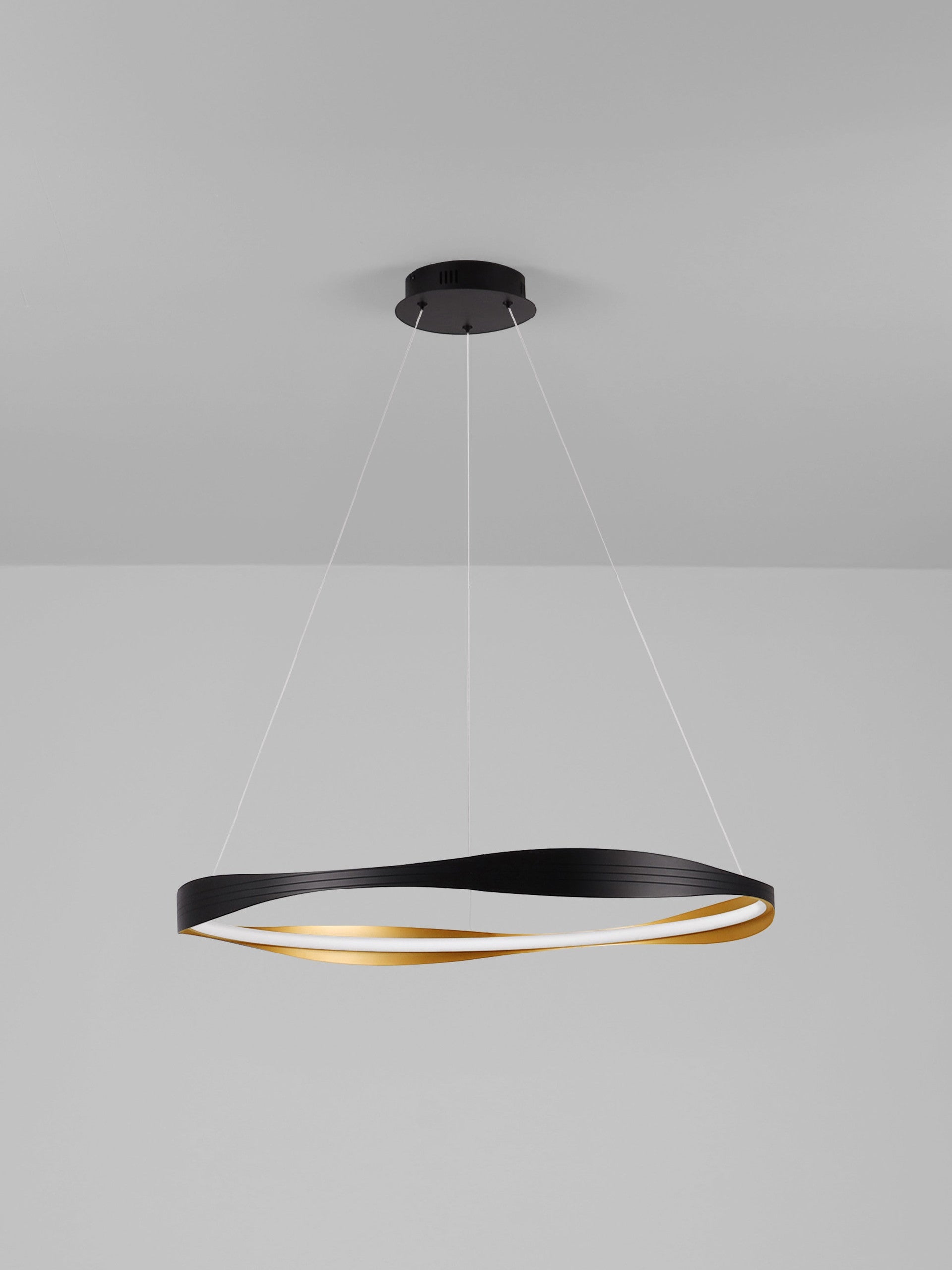 Висящо осветително тяло (пендел) DOBI 40W LED Пясъчно черен и златист алуминий и акрил ⌀80 H120см