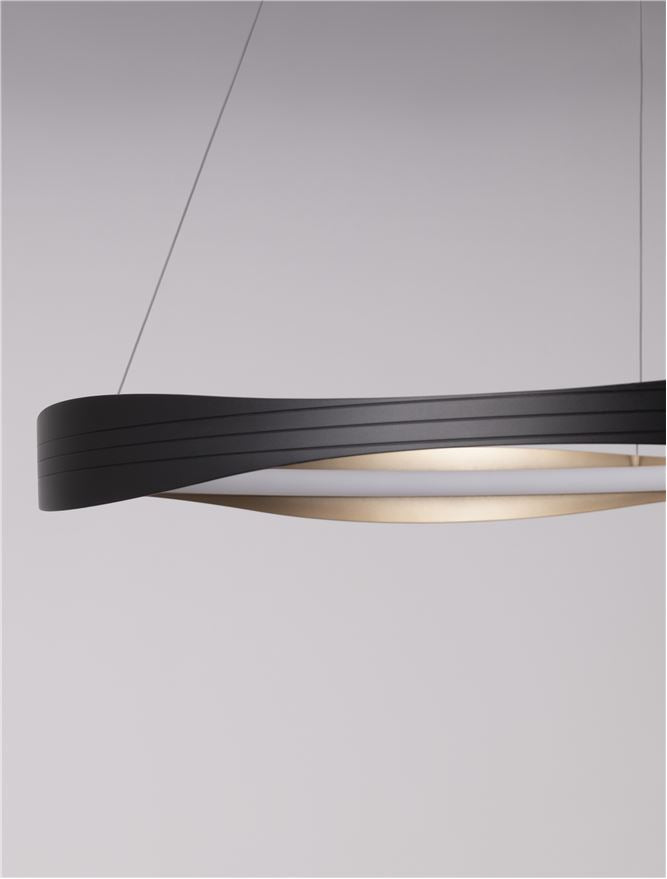 Висящо осветително тяло (пендел) DOBI 40W LED Пясъчно черен и златист алуминий и акрил ⌀80 H120см