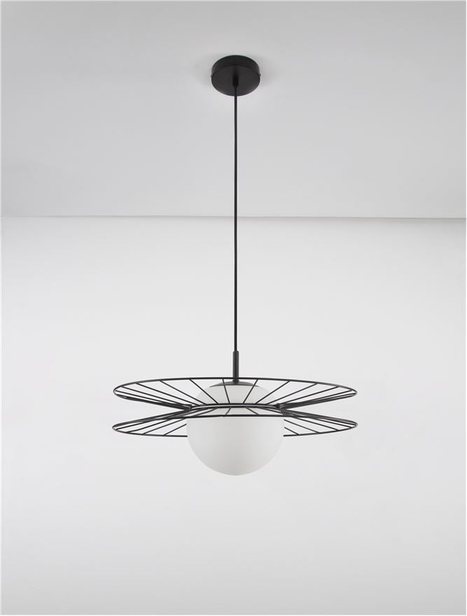 Висящо осветително тяло (пендел) ELLERY 12W LED E27 Пясъчно черен, опалово стъкло ⌀45