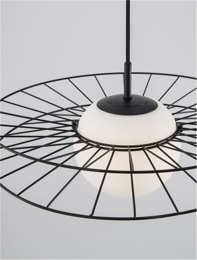 Висящо осветително тяло (пендел) ELLERY 12W LED E27 Пясъчно черен, опалово стъкло ⌀45