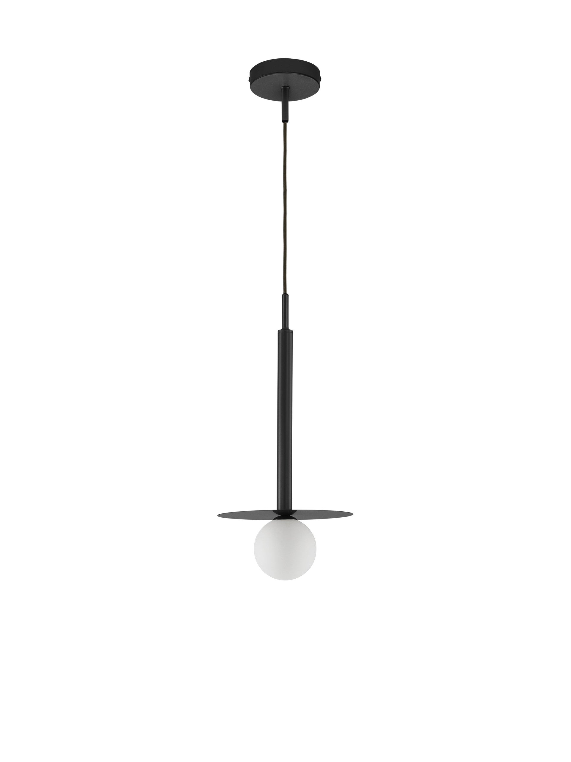 Висящо осветително тяло (пендел) PIELO 5W LED G9 Пясъчно черен метал и опалово стъкло ⌀22 H150см Регулируема височина