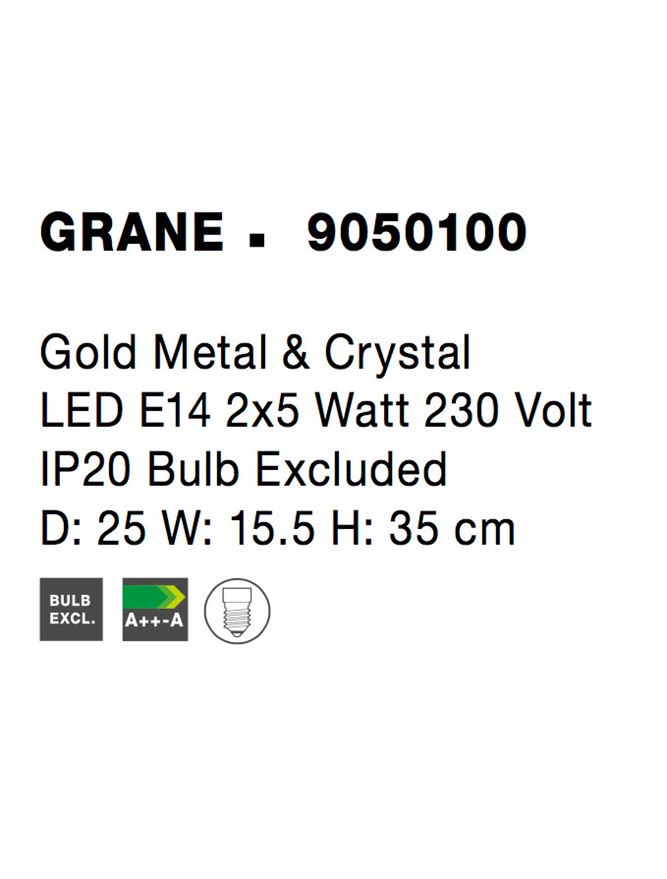 Висящо осветително тяло (пендел) GRANE 10W Златист метал кристал E14 H35см