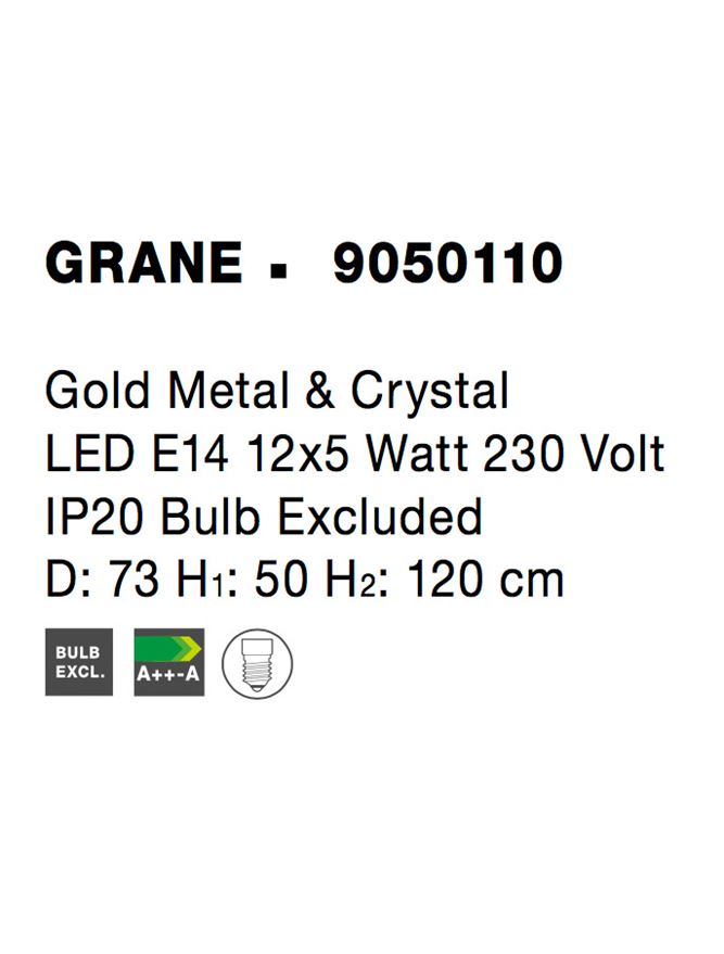 Висящо осветително тяло (пендел) GRANE 60W Златист метал кристал E14 Регулируема височина