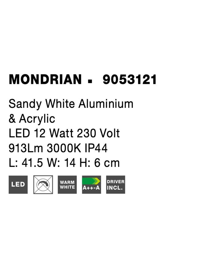Висящо осветително тяло (пендел) MONDRIAN 12W LED Пясъчно бял алуминий и акрил IP44