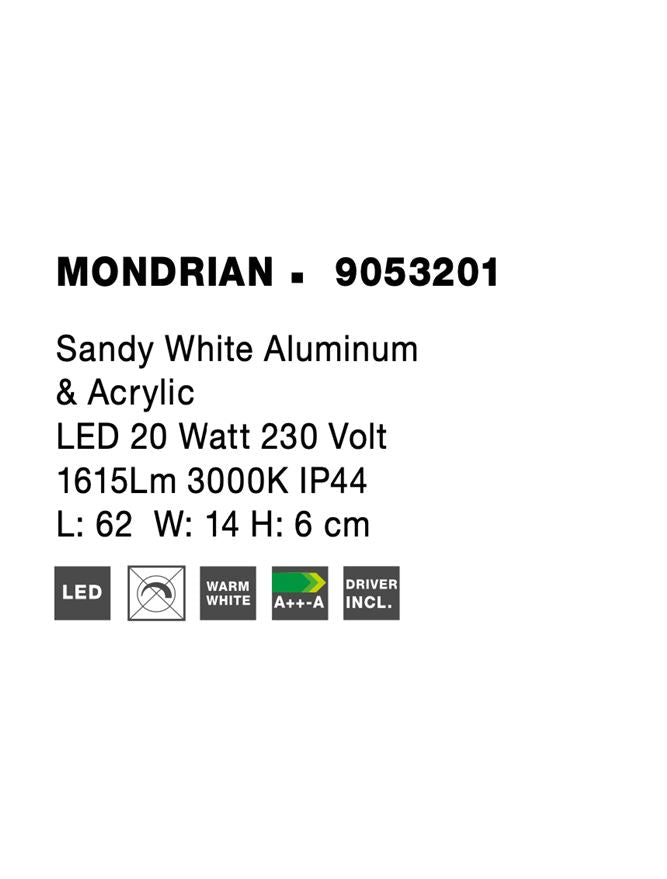 Висящо осветително тяло (пендел) MONDRIAN 20W LED Пясъчно бял алуминий и акрил IP44