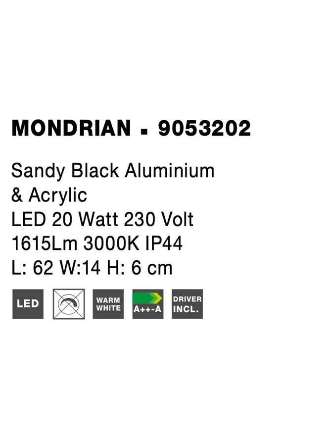 Висящо осветително тяло (пендел) MONDRIAN 20W LED Пясъчно черен алуминий и акрил IP44
