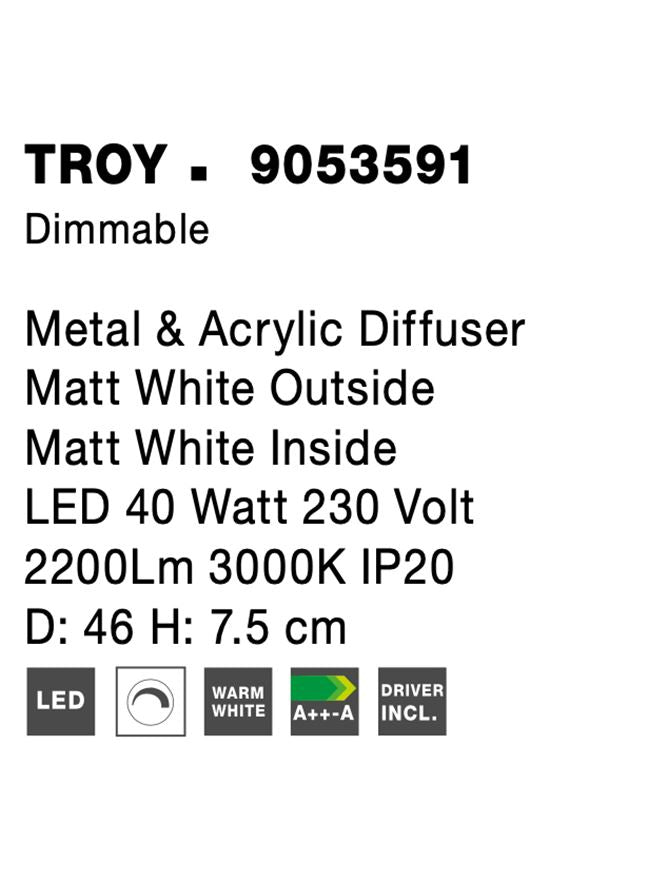 Висящо осветително тяло (пендел) TROY 40W LED Матово бял метал акрил ⌀46 H7.5см