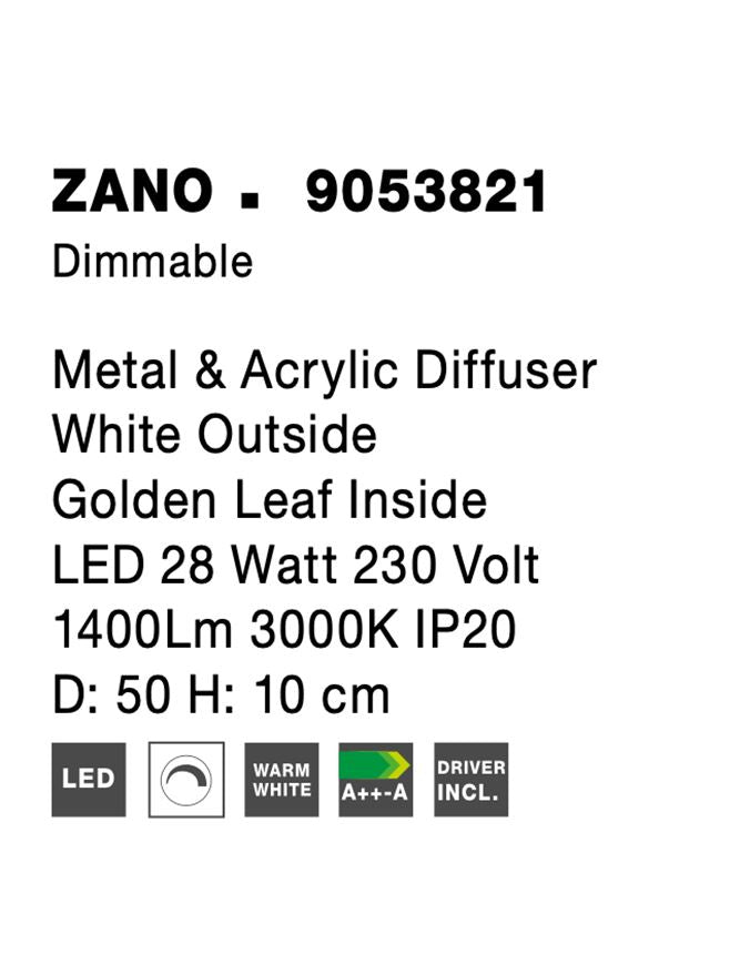 Висящо осветително тяло (пендел) ZANO 28W LED Triac димируем Златен метал и бял акрил
