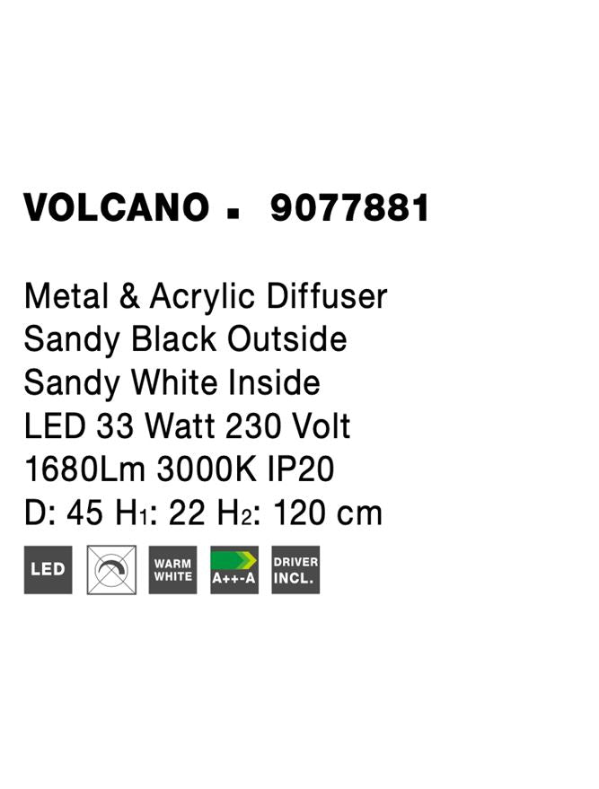 Висящо осветително тяло (пендел) VOLCANO 33W Пясъчно черен метал LED Регулируема височина