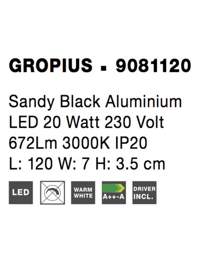 Висящо осветително тяло (пендел) GROPIUS 20W LED Пясъчно черен алуминий