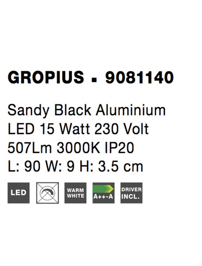 Висящо осветително тяло (пендел) GROPIUS 15W LED Пясъчно черен алуминий