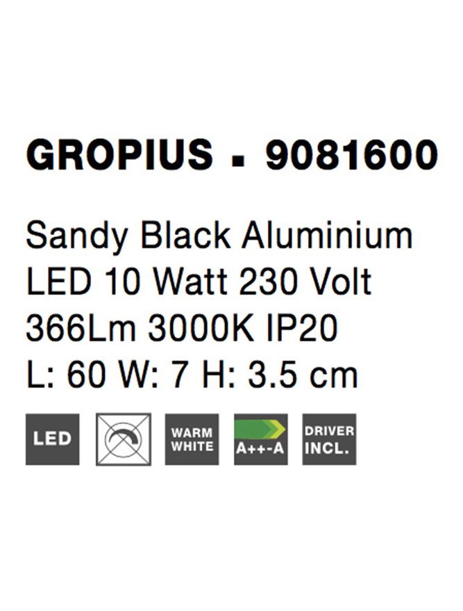 Висящо осветително тяло (пендел) GROPIUS 10W LED Пясъчно черен алуминий