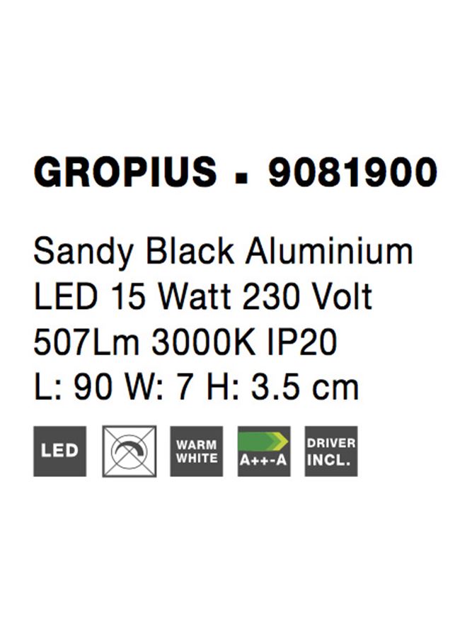 Висящо осветително тяло (пендел) GROPIUS 15W LED Пясъчно черен алуминий
