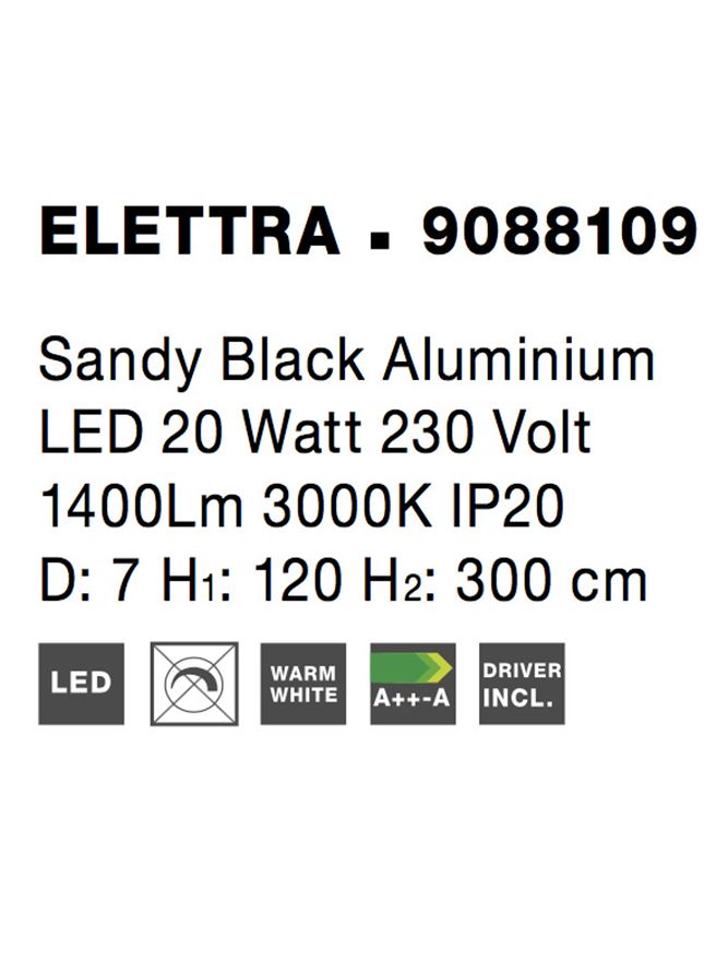 Висящо осветително тяло (пендел) ELETTRA 20W Пясъчно черен алуминий