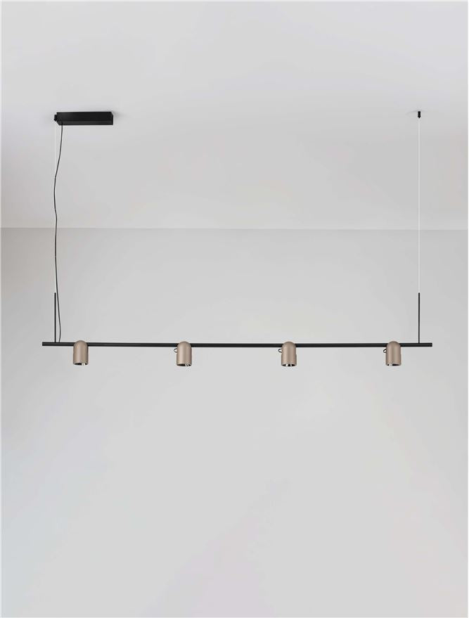 Висящо осветително тяло (пендел) SIRMOS LED 30W 220-240V Шампанско злато алуминий и пясъчно черна основа L150 W6 H212см