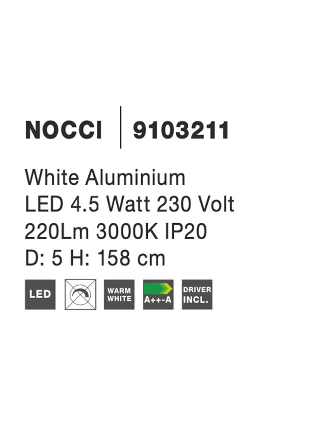 Висящо осветително тяло (пендел) NOCCI LED 4W 230V Бял алуминий Бял текстилен шнур Регулируема височина ⌀5 H158см