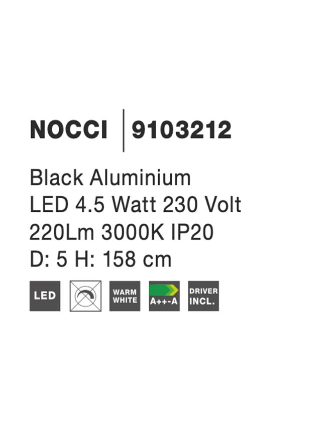 Висящо осветително тяло (пендел) NOCCI LED 4W 230V Черен алуминий Черен текстилен шнур Регулируема височина ⌀5 H158см