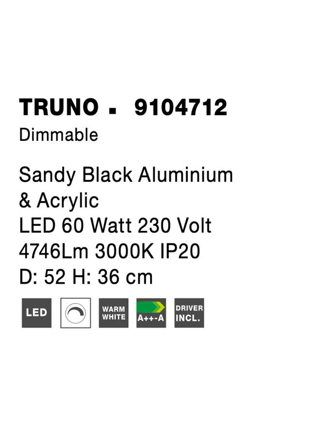 Висящо осветително тяло (пендел) TRUNO 60W Триак димируем Пясъчно черен алуминий и акрил