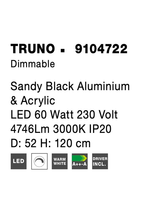 Висящо осветително тяло (пендел) TRUNO 60W Триак димируем Пясъчно черен алуминий и акрил