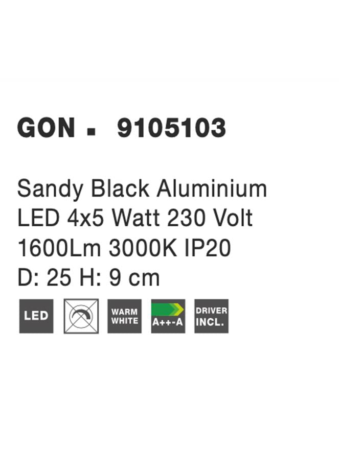 Висящо осветително тяло (пендел) GON 4x5W LED Пясъчно черен алуминий