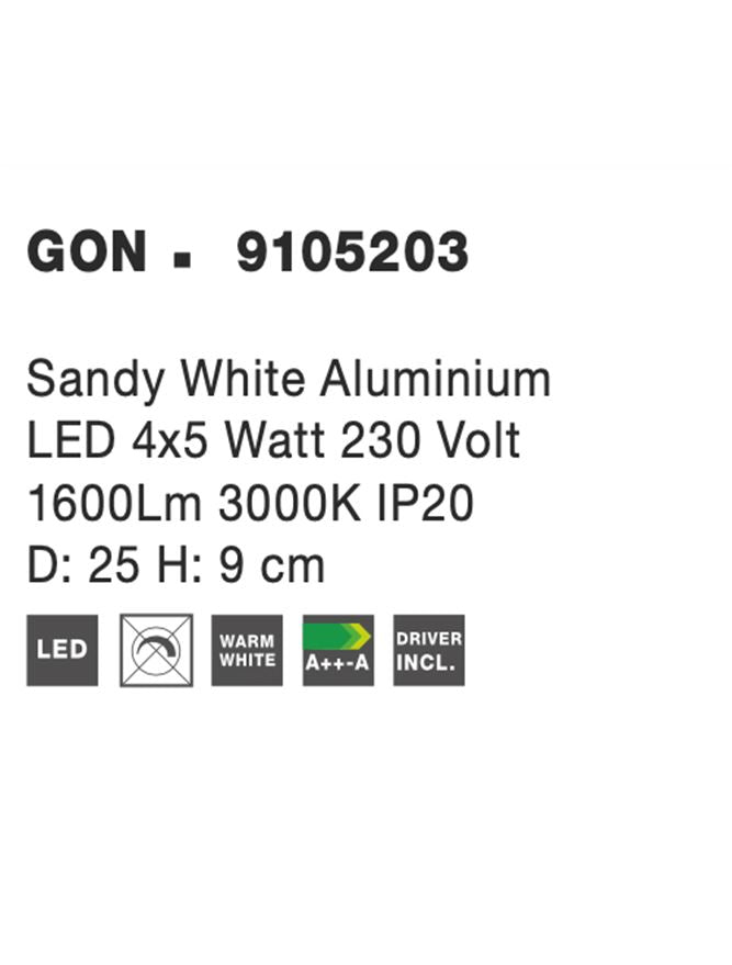 Висящо осветително тяло (пендел) GON 4x5W LED Пясъчно бял алуминий