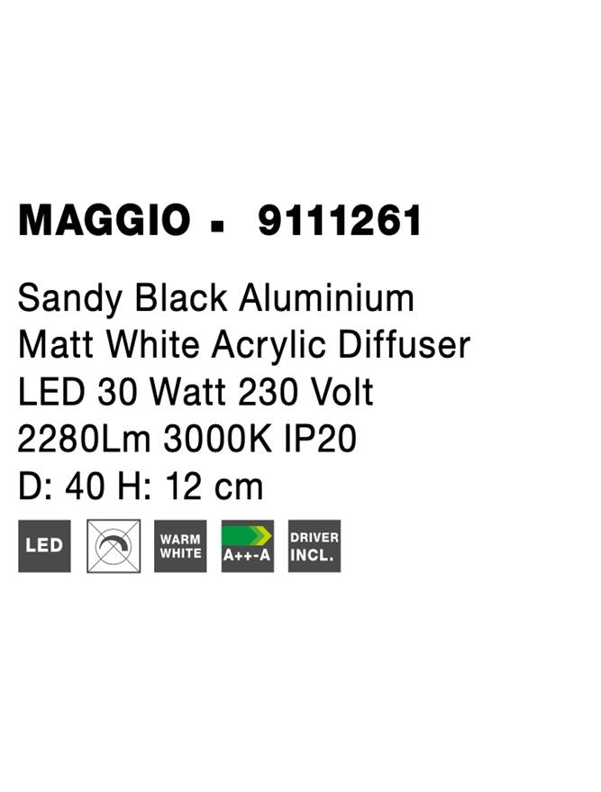 Висящо осветително тяло (пендел) MAGGIO 24W LED Пясъчно черен алуминий матово бял акрил ⌀40 H12см