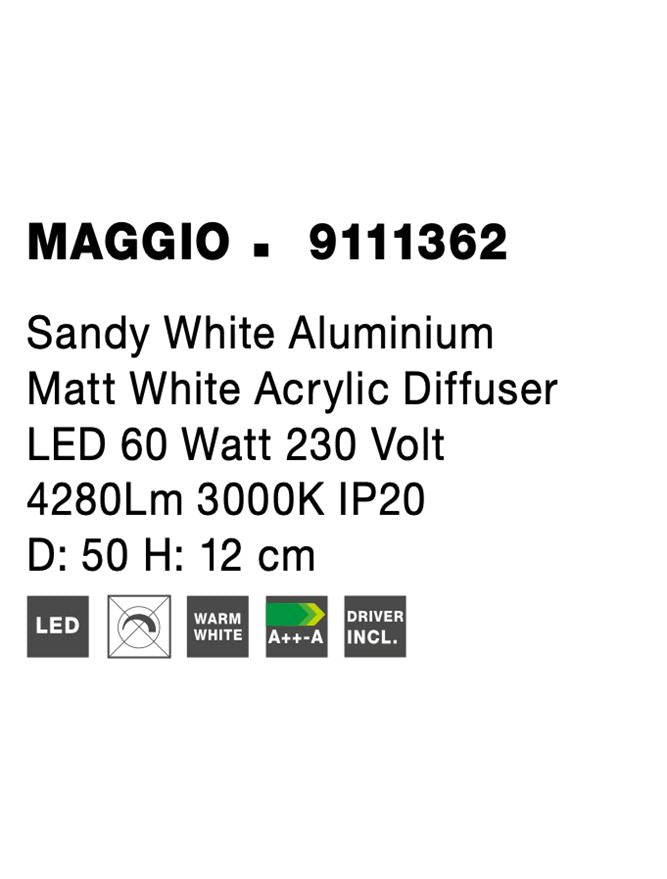 Висящо осветително тяло (пендел) MAGGIO 60W LED Пясъчно бял алуминий матово бял акрил ⌀50 H12см