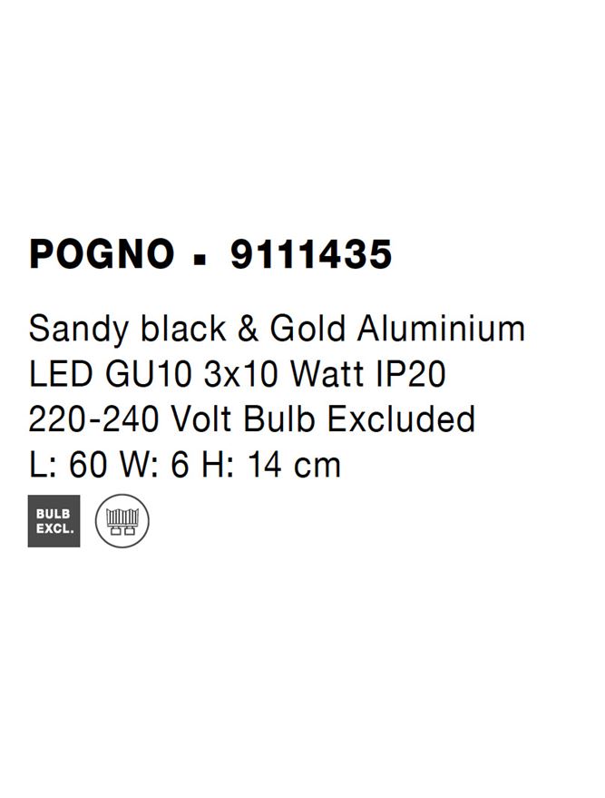 Висящо осветително тяло (пендел) POGNO 3x10W GU10 Пясъчно черен и златист алуминий