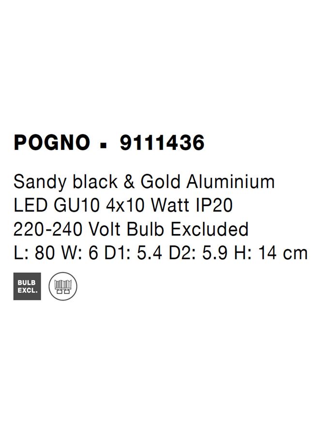 Висящо осветително тяло (пендел) POGNO 4x10W GU10 Пясъчно черен и златист алуминий