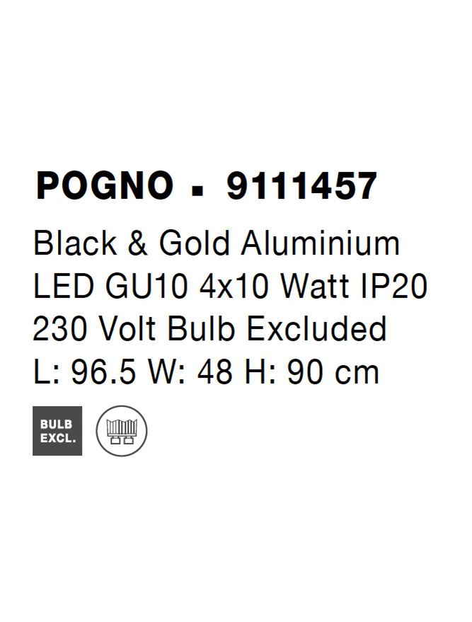 Висящо осветително тяло (пендел) POGNO 4x10W GU10 Черен и златист алуминий L96.5 H90см