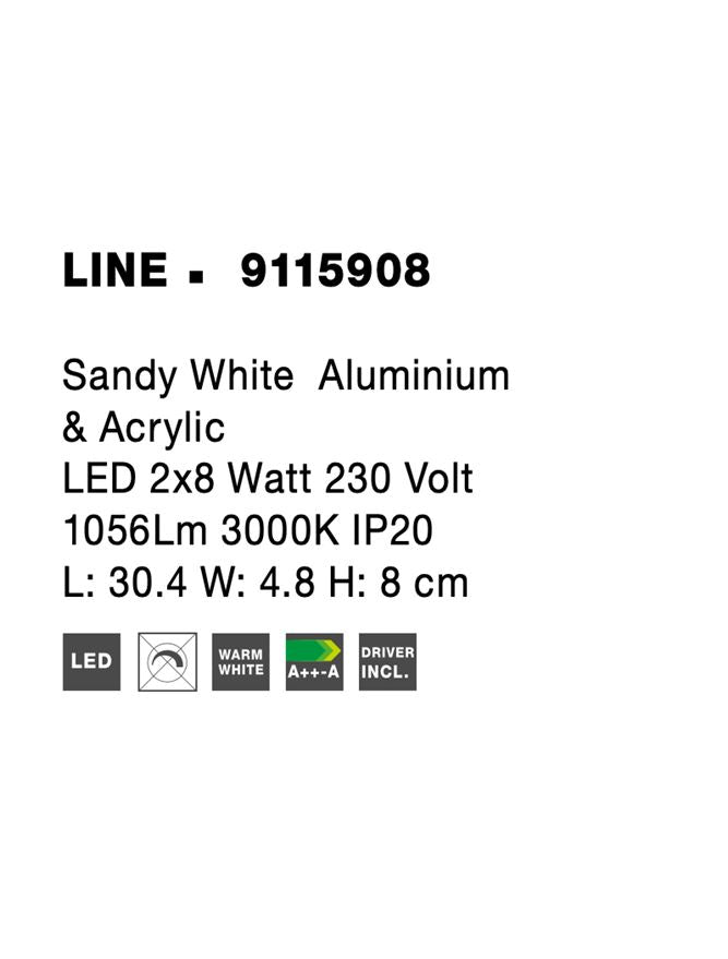 Висящо осветително тяло (пендел) LINE 2x8W Пясъчно бял алуминий и акрил