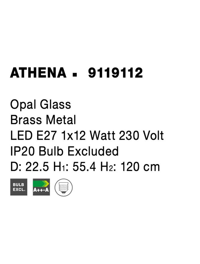 Висящо осветително тяло (пендел) ATHENA 12W E27 Златист месинг Опалово стъкло